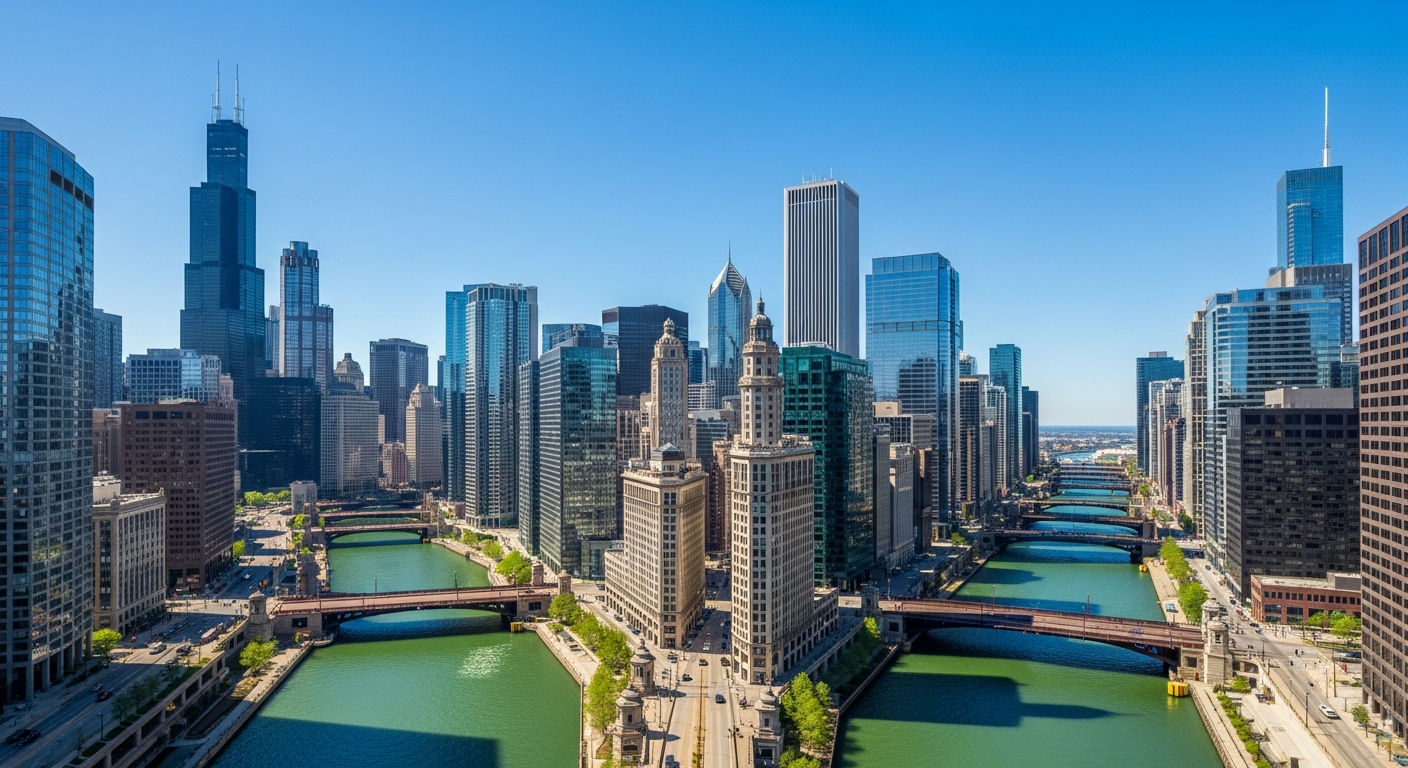 Aerial view of Chicago's commercial district